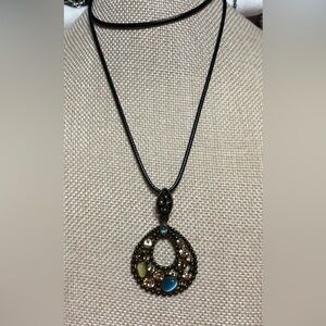 Lia Sophia "Into The Sunset" Slide w/Cut Crystals & Resin Pendant like new